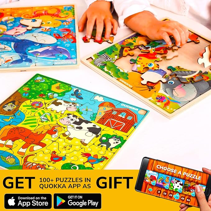 QUOKKA Wooden Farm Puzzles for Kids Ages 3-5 – 28 Pieces Toddlers Kids Puzzles Ages 4-8 Year Olds | Wood Farm Toys for Children 6-8 yo