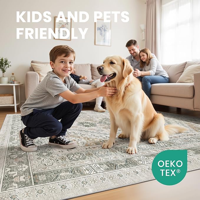 zesthome 5x7 Area Rugs - Ultra-Thin Washble Rug, Stain Resistant Anti Slip Backing Rugs for Living Room,Bedroom, Vintage Home Decor Area Rug (Brown/Grey,5'x7')