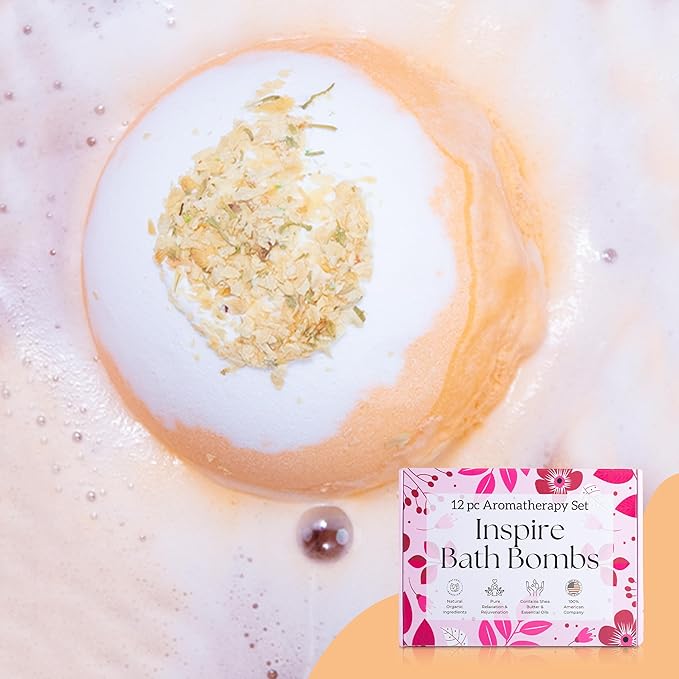 EvolutionUSA Inspire Bath Bombs for Women, 12 Gorgerous Flower Bath Bombs Topped with Dried Flowers, Luxurious Mother's Day Gift Set, Brithday Gift, Easter Gift or for Creating Lush Self Care Moment