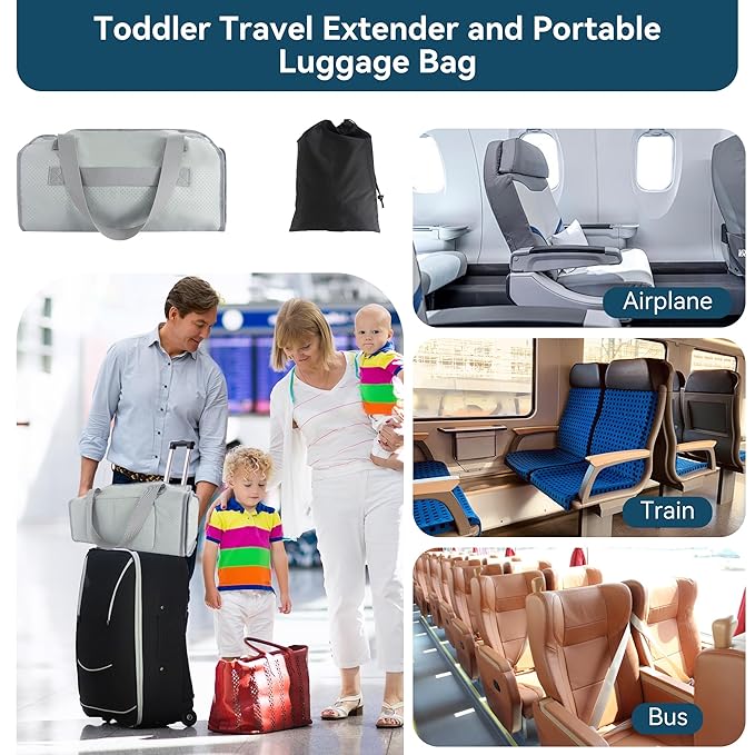 Toddler Airplane Bed & Travel Bag 2 in 1, Portable Airplane Seat Extender for Kids, Adjustable Footrest Baby Airplane Travel Essentials, Carry On Gym Weekender Bag for Mommy (Blue)