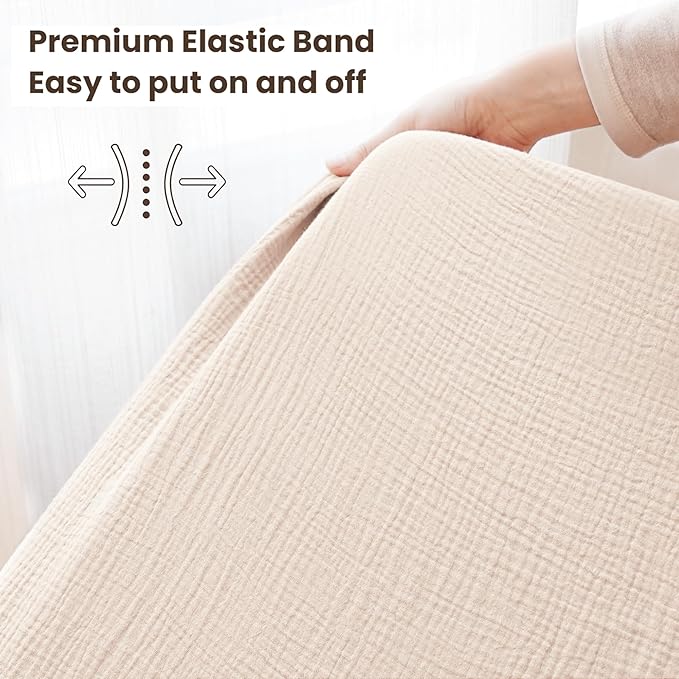 Konssy Muslin Crib Sheets for Boys, Soft Cotton Neutral Baby Sheets for Standard Crib Mattress 2 Pack, 52"x28" (Fog Green,Cream)