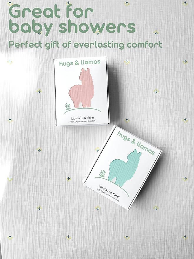 hugs & llamas | 100% Organic Cotton Muslin Fitted Crib Sheet | Premium Baby Crib Sheets for Boys & Girls Crib Fitted Sheet | Organic Crib Sheets Girl & Boy Crib Sheets Neutral | Crib Mattress Sheet