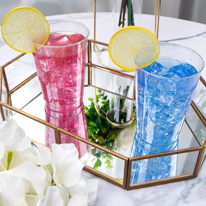 WDF 100 PACK Silver Glitter Plastic Disposable Cups - 12 Oz, BPA-Free, Heavy Duty, Ideal for Parties, Weddings, Daily Use