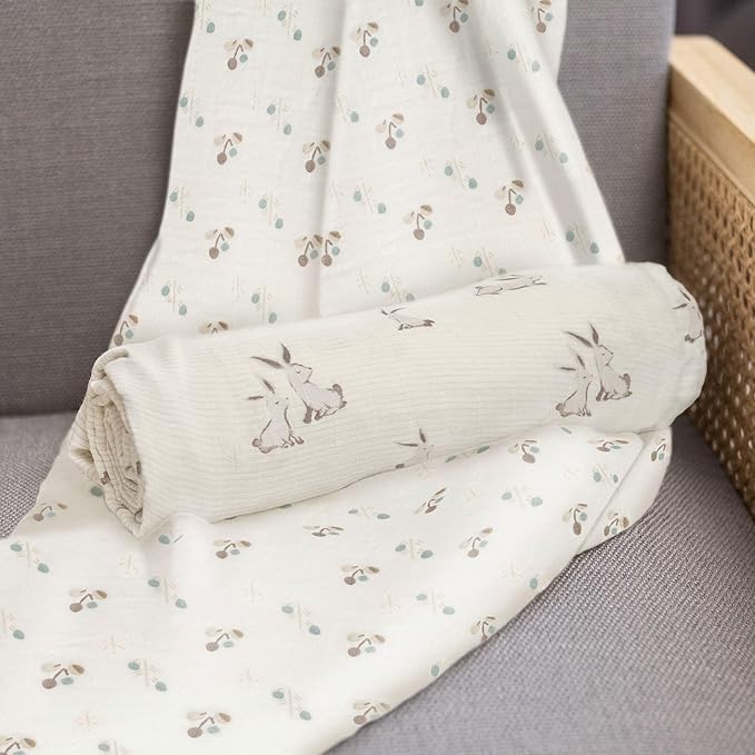 Crane Baby 100% Organic Cotton Bunny Single Baby Swaddle Wrap for Boys and Girls, Gender Neutral Newborn Swaddling Blanket, Baby Registry and Gift, 47 x 47 inches