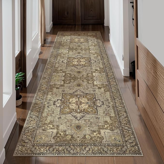 Ciicool Washable Runners Area Rug for Hallways, Ultra Soft 2'6 "x8' ft Boho Print Non-Slip Vintage Oriental Medallion Long Carpet for Kitchen Bedroom Laundry Bathroom