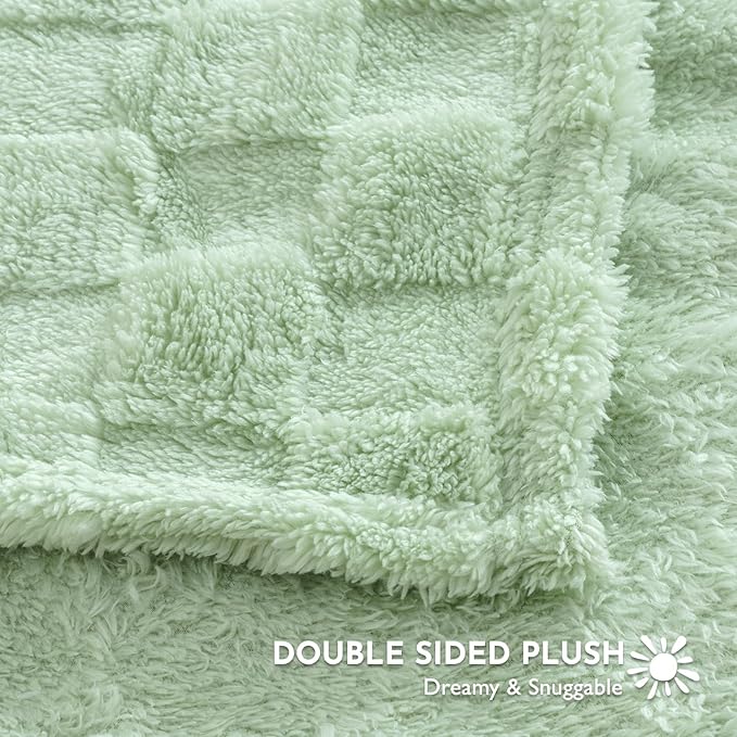Checkered Baby Blankets Double-Sided Fleece Plush Toddler Blankets for Boys Girls, Lightweight Soft Cozy and Warm Newborn Receiving Blankets for Crib, Couch, Sofa 30 x 40 Inches Sage Tea Green