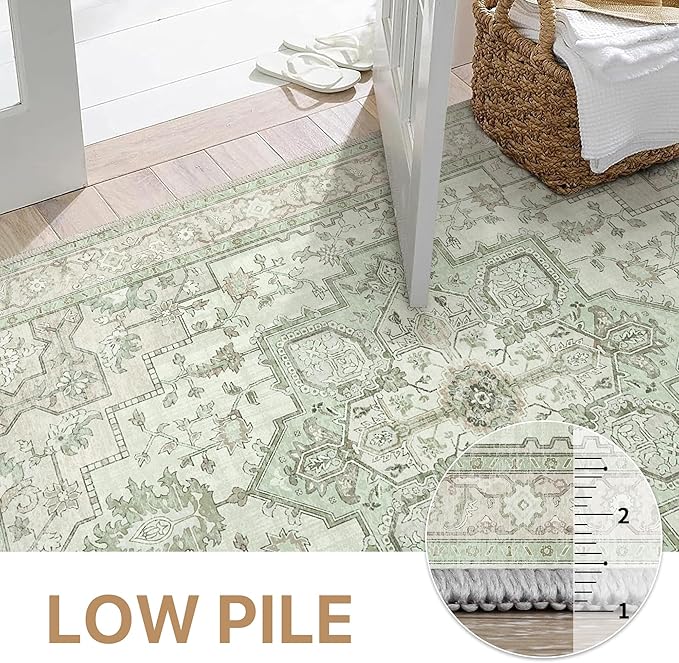 GENIMO 2'6''x12 Runner Rugs for Hallway, Machine Washable Non Slip Vintage Rugs, Low Pile Lightweight Soft Print Rug for Enrtyway, Corridor, Home Office, Kitchen, Oat Light