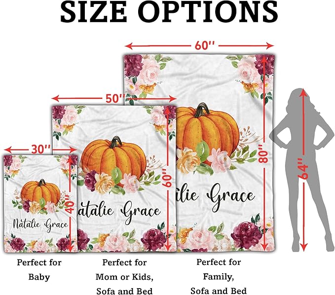 Arteaga Personalized Baby Blankets for Girls, Customized Pumpkin Halloween Blanket with Names, Best Gift Baby, Newborn, New Mom, Super Soft Plush Fleece, 30''x40'', Full