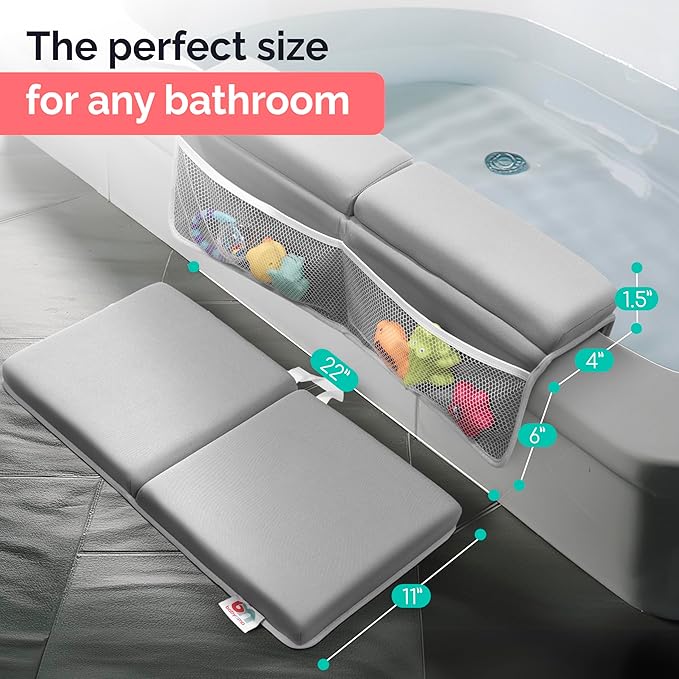 Baby Bath Kneeler and Elbow Rest Pad Set - Kneeling pad for Bathing Baby and Toddlers - Memory Foam Cushion - Holds Bath Accessories and Essentials - Comfort and Support for Your Knees