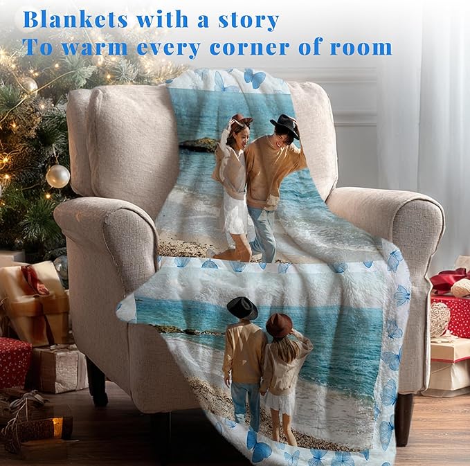 Custom Personalized 9 Photo Collage Blanket Thow Gifts with Text, Customized Pictures Blankets Gift for Christmas Birthday Thanksgiving Adults Kids Dad Mom Girlfriend Boyfriend (2 Grid)