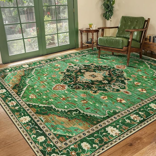 Ciicool Area Rug 5x7ft Washable Rugs for Living Room Non-Slip Indoor Rugs Large Low-Pile Mat Floor Carpet Vintage Rug for Bedroom Dinning Foyer Decor