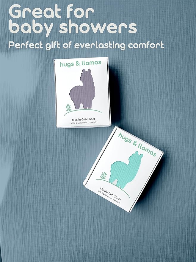 Hugs & Llamas | 100% Organic Cotton Muslin Fitted Crib Sheet | Premium Baby Crib Sheet for Boys & Girls in Neutral Colors