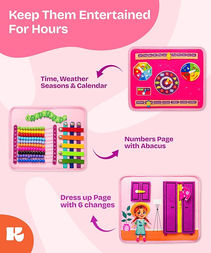Toddler Busy Board Montessori Toys for Toddlers 1-3 Year Old Educational Activity Book Board Sensory Travel Toys Ages 2-4 Preschool Learning Fine Motor Skills Toy Quiet Book Gift for Kids