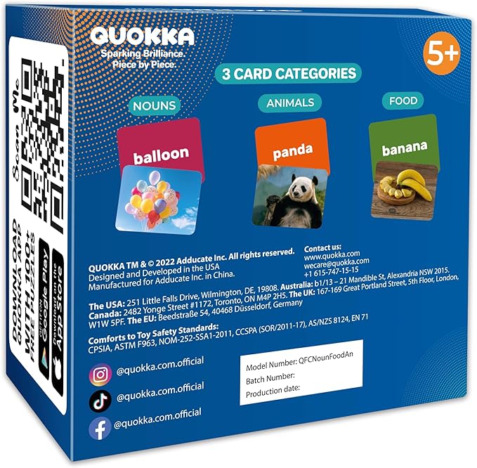 QUOKKA 312 Noun Flash Cards Set – Kids and Adults Vocabulary Builder for ABA Therapy, Early Childhood Education, and ESL Teaching – Picture Cards for Speech Therapy and Vocabulary Building Activities