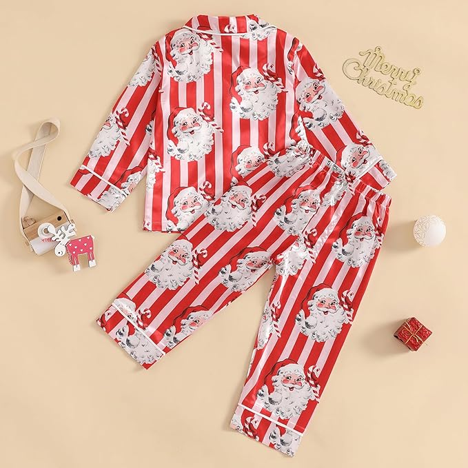 Toddler Kids Baby Girl Solid Pjs Ruffle Long Sleeve Button Shirt Top and Pants Cotton 2Piece Pajamas Set