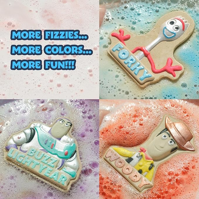 Toy Story Woody Buzz Lightyear and Forky Bath Bombs for Kids, Fun Bright Rainbow Colors, Berry Scented for Kids, Ages 3+, by Townley Girl