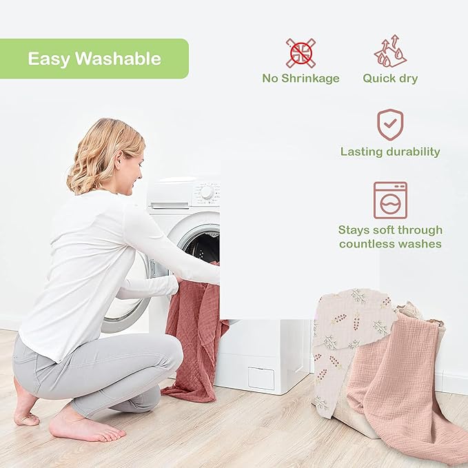 Organic Cotton Muslin Baby Blanket 3 Pack - 38x40 Inch Breathable Swaddle, Hypoallergenic Double-Layer, Versatile Use (Pink, Floral, Rust, 38x40 Inch)