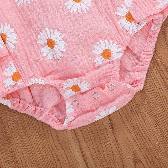 Baby Girls Floral Cotton Leotard Romper Newborn Daisy Playsuits Ruffled Sleeve Onesie Infant Jumpsuit Clothes Headband