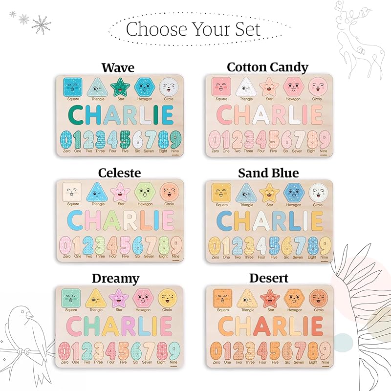 Personalized Wooden Name Puzzle with Numbers and Shapes, Custom Gift for Baby, 1st Christmas Gift, Newborn Gift, Baby Shower, 1st Birthday, Educational Toys for Toddlers, Preschool Puzzle for Kids