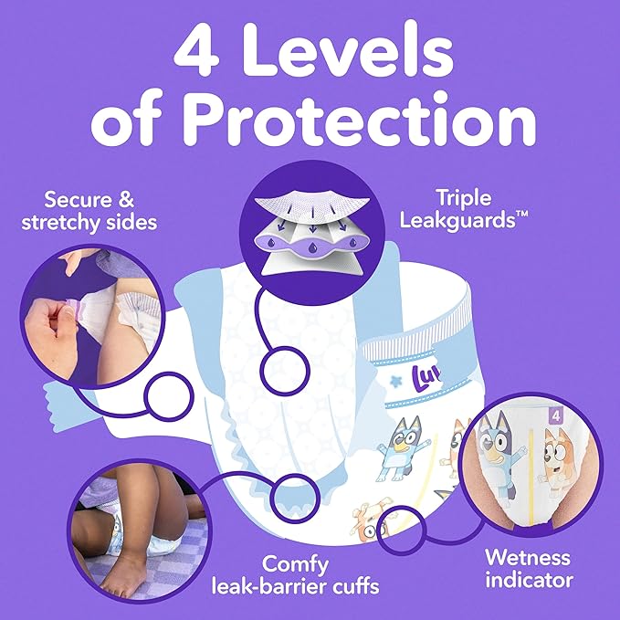 Luvs Size 4 Baby Diapers, Platinum Protection Bluey Diapers for Day & Night, Size 4, 198 Count (Packaging May Vary)