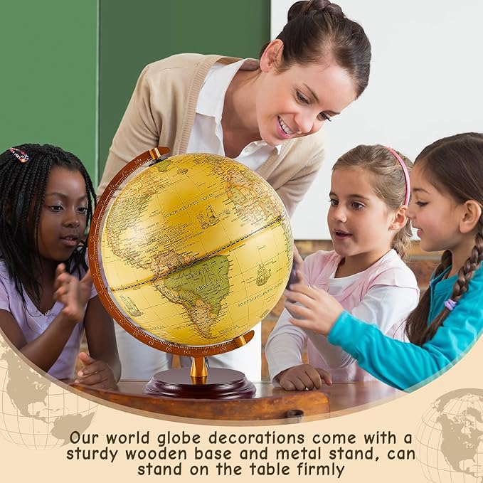 Amylove 13'' Illuminated World Globe for Adults 720°/360° Rotation Rewritable Light Up Globe with Stand World Map for Interactive Learning Light with Base Lamp LED Decor(Wood,Vintage)