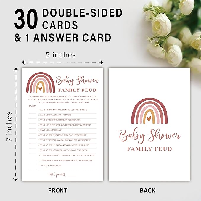 Baby Shower Family Feud Game - Pack of 30 Game Cards 1 Answer Key, Rainbow Baby Shower Game for Boy & Girl, Baby Shower Decorations, Baby Feud Game Supplies-05