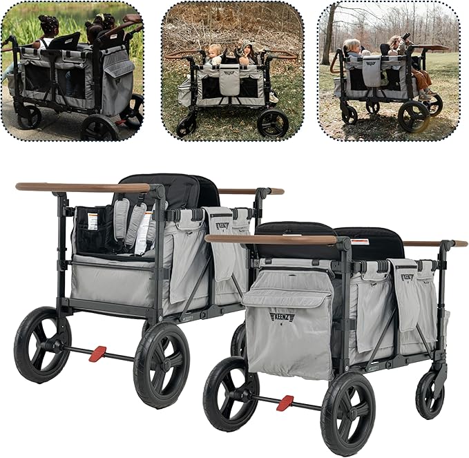 Keenz XC+ EVO - Luxury Comfort Stroller Wagon | Foldable 4 Passenger Quad Seater with Adjustable Canopy | Grey