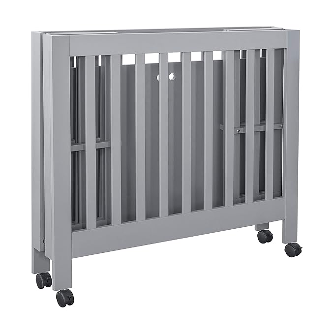 Babyletto Origami Mini Portable Folding Crib with Wheels in Grey, 2 Adjustable Mattress Positions, Greenguard Gold Certified