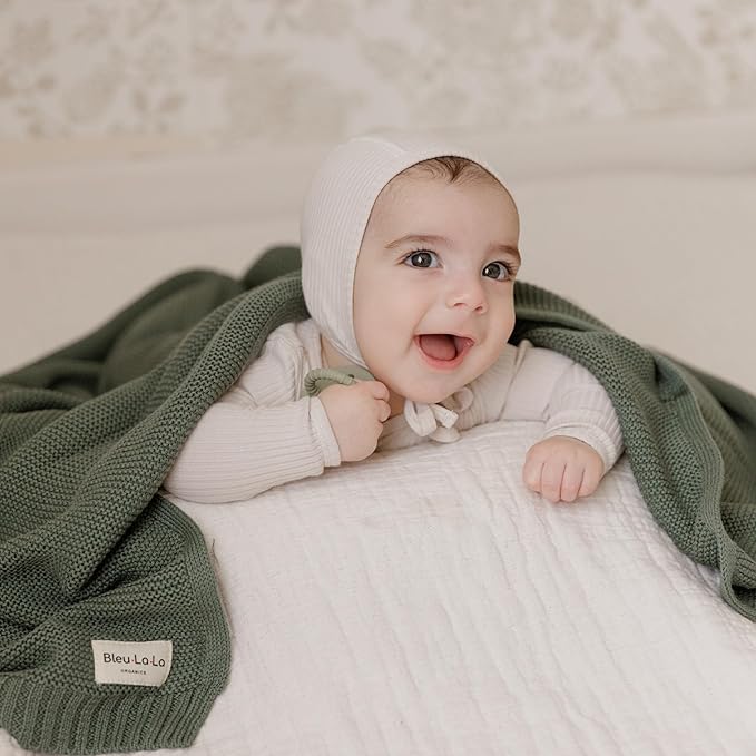 Heritage Knit Organic Cotton Receiving Swaddle Blanket for Boys - 100% Organic Soft Luxury Cotton Warm Cuddle Swaddling Blanket for Newborns Infants Toddler (0-2Yrs - Denim Blue)