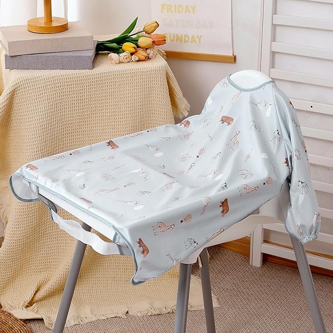 Long Sleeve Baby Bib-Mess Proof Baby Feeding Bibs with Adjustable Design for Babies during Eating or Highchair