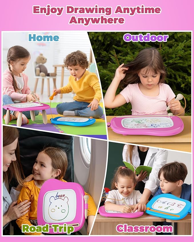 KOKODI Magnetic Drawing Board, Toddler Girl Toys for 1-2 Year Old, Large Doodle Board Pad Learning and Educational Toys for 1 2 3 Year Old Baby Kids Birthday Gifts(Rose)