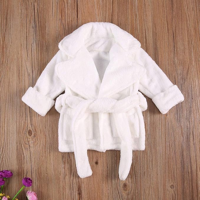 Qiylii Unisex Baby Plush Bathrobe Plain Kimono Gown Newborn Toddler Girls Boys Towel Robe Nightwear Clothes