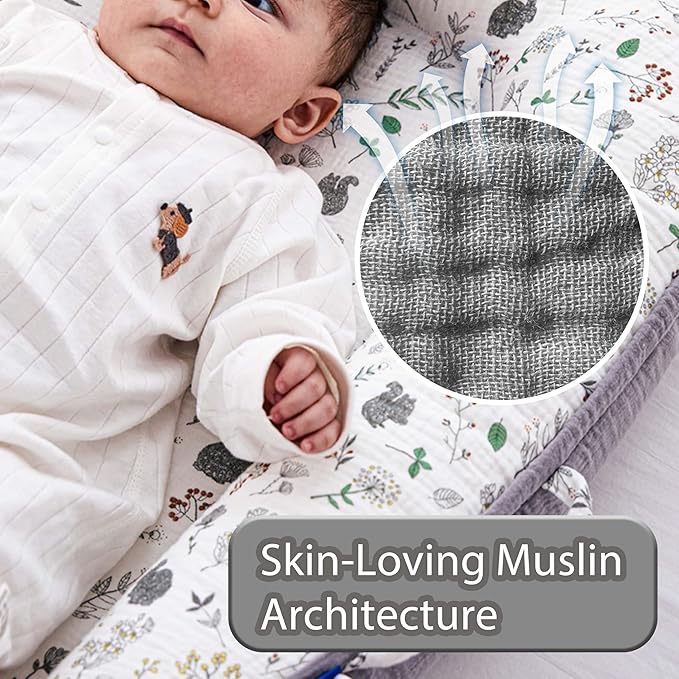 Premium Muslin Baby Lounger - Foldable, Adjustable & Breathable Infant Seat for 0-24 Months, Portable Travel Design with Mesh Liner, Soft & Cozy for Home & On-The-Go