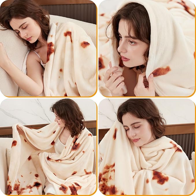 Burrito Tortilla Throw Blanket, 2.0 Double Sided Burritos Taco Tortilla Wrap Blankets for Adults Kids, Giant Funny Realistic Food Blankets, Soft Flannel Round Throw Blanket 90in
