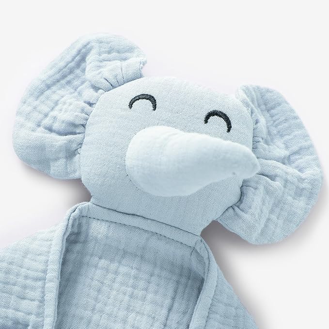 Organic Elephant Loveys for Babies,Muslin Baby Security Blankets for Babies,Soft Elephant Baby Snuggle Animals for Newborn,Newborn Baby Gift,Baby Gift for Boys and Girls (Blue)