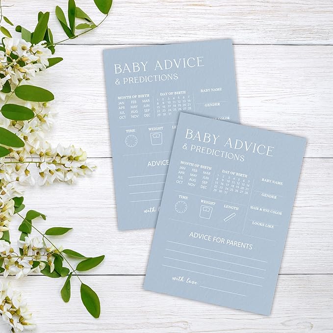 30 Minimalism Baby Shower Game Cards - Mist Blue - Baby Prediction & Advice - Fill In Style Game Set, Party Favor, Gender Reveal, Baby Announcement - A02