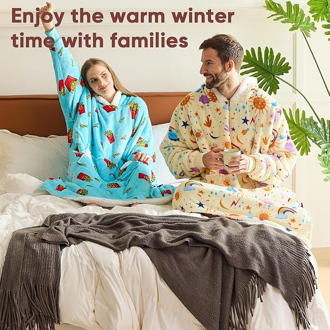 Wearable Blanket Hoodie Oversized - birthday gifts for Adults/Women/mom, Flannel Cozy Sherpa Fleece Blanket Sweatshirt with Hood, Pocket & Sleeves, One Size Fits All (Rainbow)