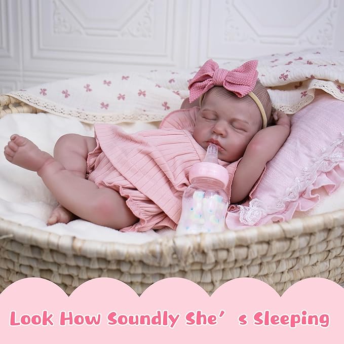 Realistic Baby Doll, 20-Inch Reborn Baby Dolls Soft Cloth Body Newborn Dolls That Look Real, Lovely & Pretty Lifelike Doll with Pink Dress and Toy Accessories for Kids Age 3+