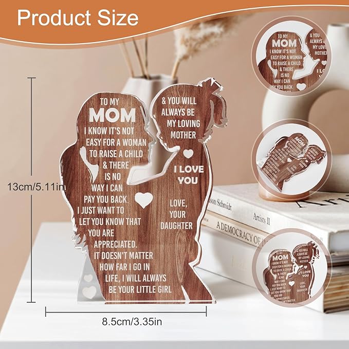 Mom from Daughter, Stocking Stuffers for Mama, Best Mom Ever, Unique Birthday Present Ideas for New Mom First Time Mom - Desk Decor Acrylic Sign