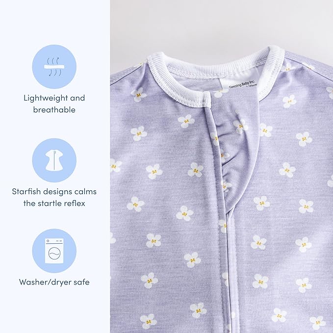 SleepingBaby Zipadee-Zip Transition Swaddle - Cozy Baby Swaddle Blanket with Zipper Convenience - Roomy Wearable Blanket for Easy Diaper Changes - Paperwhite Flowers, Small (4-8 Month)