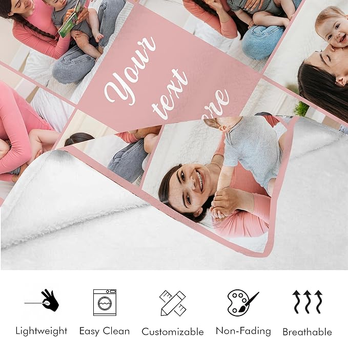 Custom Photo Blanket with Picture, Personalized for Mom, Dad, Kids, Baby, Wife, Husband, Girlfriend, Boyfriend