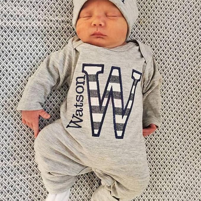 Personalized Baby Romper Hospital Newborn Coming Home Outfit Custom Embroidery Name Infant Sleepwear Gift for Baby Shower