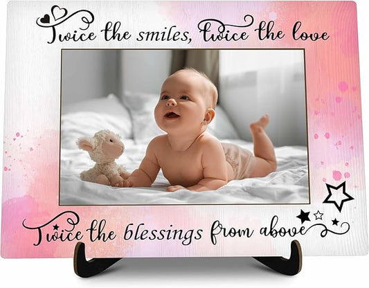 Twins Baby Pictures Frame, Watercolor Baby Photo Frame with Stand, Twins Gifts for Babies, New Baby Gifts For New Mom Dad, Home Living Room Bedroom Decoration -a73