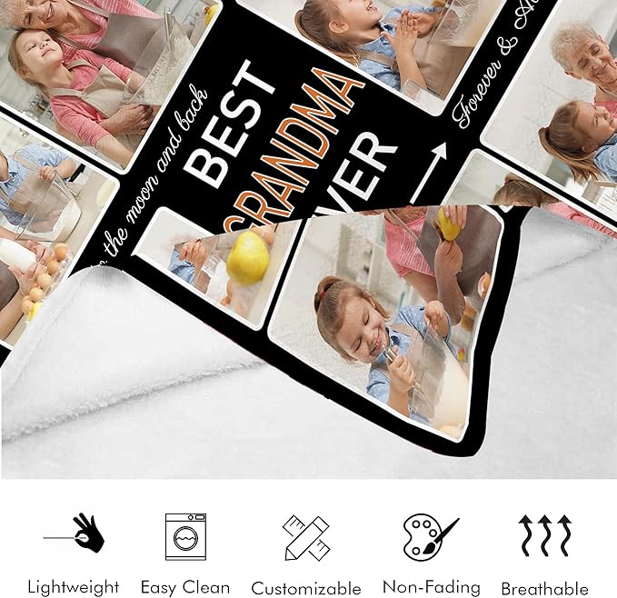 Personalized Blanket with Photo, Custom Picture Blanket for Grandma Gifts