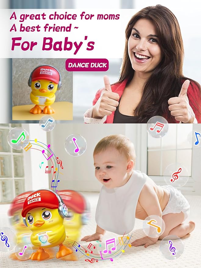 Kids Education Music Dancing Duck Toy with Lights and Music, Baby Crawling Dancing Musical Toy for Toddlers 3-12 Months, Birthday Gift for Boys and Girls Ages 1 2 3 4 Years