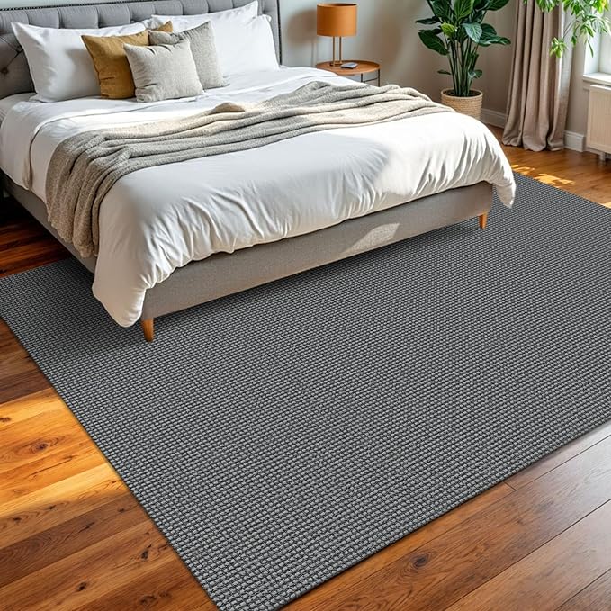 KOZYFLY Washable Area Rug 6x9 ft Rubber Backed Non Slip Rugs for Living Room Braided Cotton Bedroom Rug Woven Office Rugs Indoor Floor Carpets for Dining Bedroom Living Room, Grey/Dark Grey