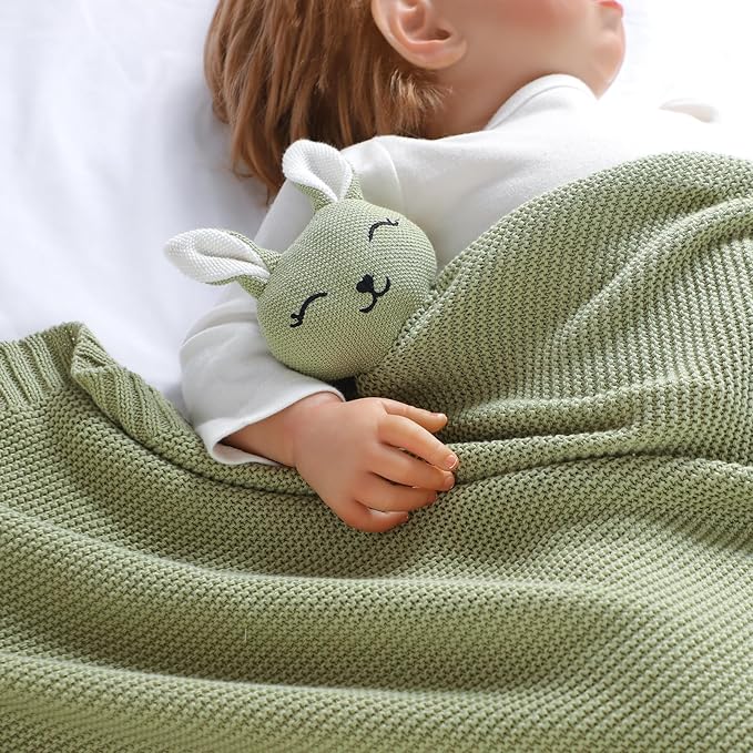 LAWKUL Bunny Lovey Baby Blanket Soft Plush Security Blanket Knit Snuggle Comfort for Newborns Toddlers Boy Girl Green 40x30in