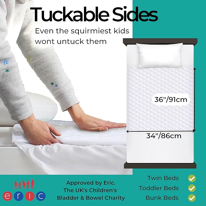 Hygge Sheets® Potty Training Pee Pads for Kids, Toddlers - 2 Pack - 100% Waterproof, Non Slip Bed Wetting Pad for Twin Beds - Washable, Reusable Mattress & Sheet Protector - White