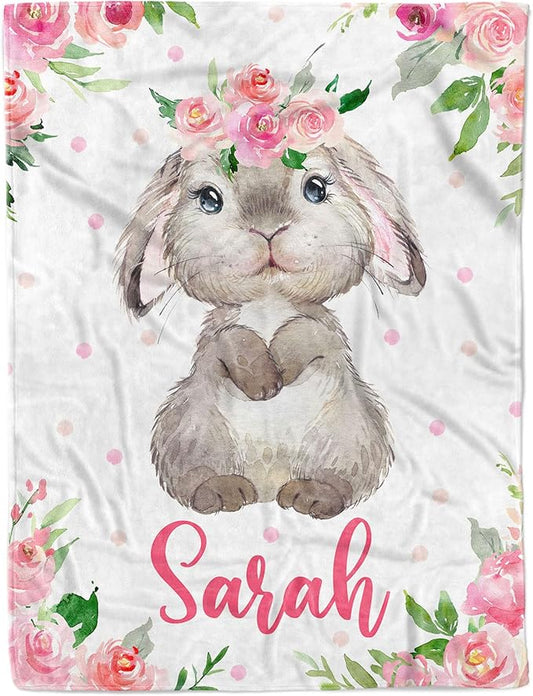 Arteaga Personalized Bunny Blanket for Girls, Customized Baby Blanket for Newborns, King Size