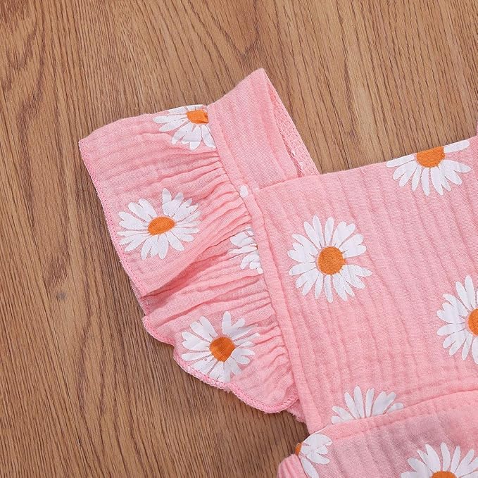 Baby Girls Floral Cotton Leotard Romper Newborn Daisy Playsuits Ruffled Sleeve Onesie Infant Jumpsuit Clothes Headband
